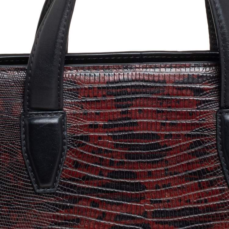 Pre Owned Alexander Wang Black/Red Lizard Embossed Leather Pelican Satchel