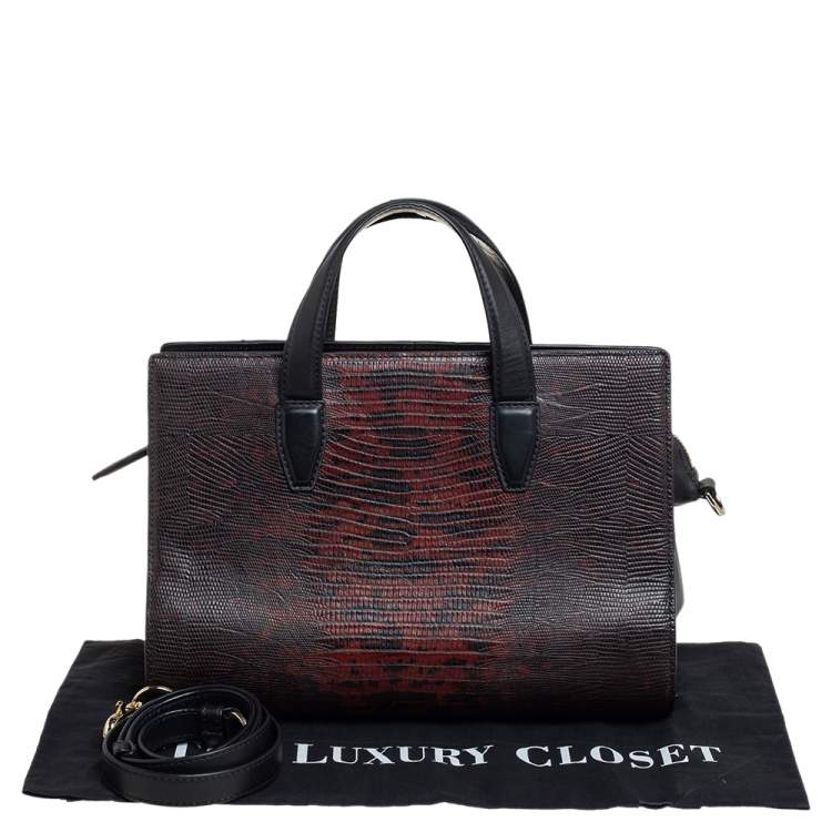 Pre Owned Alexander Wang Black/Red Lizard Embossed Leather Pelican Satchel