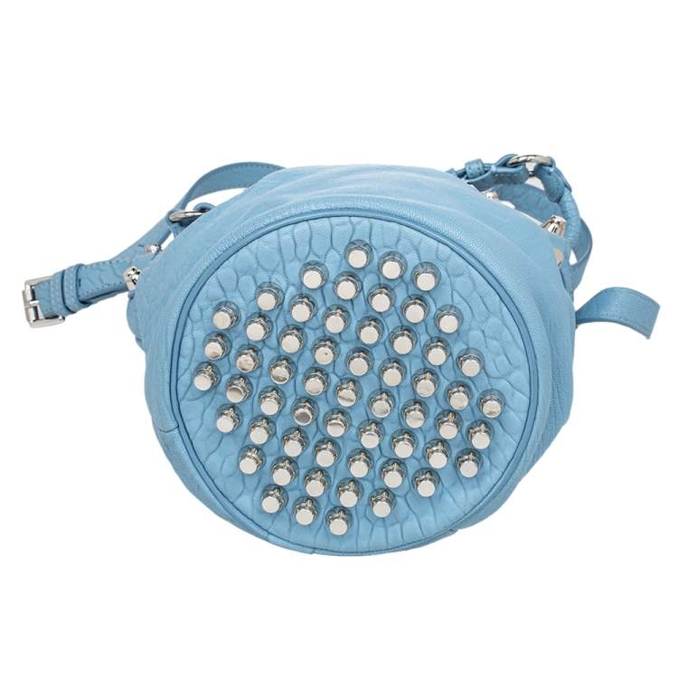 Pre Owned Alexander Wang Blue Textured Leather Diego Bucket Bag