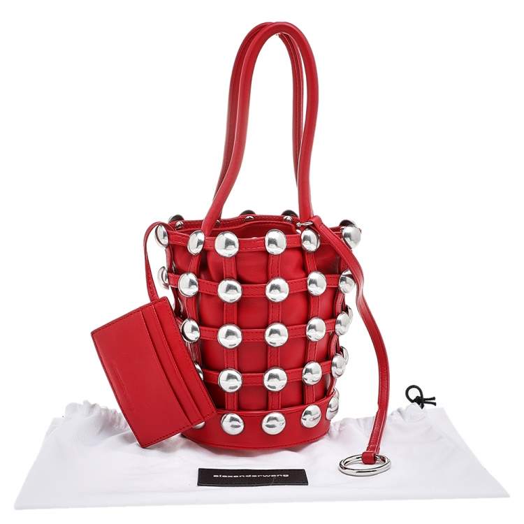 Pre Owned Alexander Wang Red Leather Mini Studded Bucket Bag