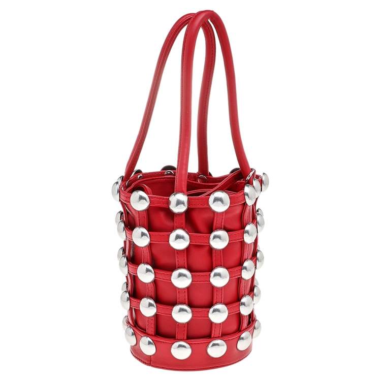 Pre Owned Alexander Wang Red Leather Mini Studded Bucket Bag
