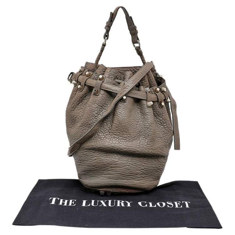 Pre Owned Alexander Wang Grey Textured Leather Diego Bucket Bag