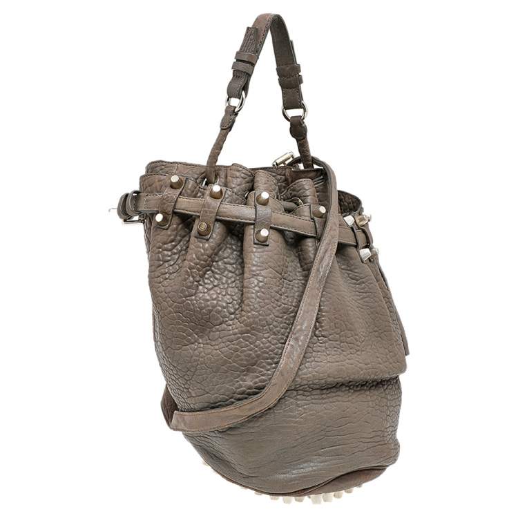 Pre Owned Alexander Wang Grey Textured Leather Diego Bucket Bag
