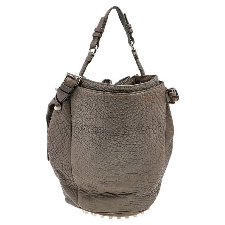 Pre Owned Alexander Wang Grey Textured Leather Diego Bucket Bag