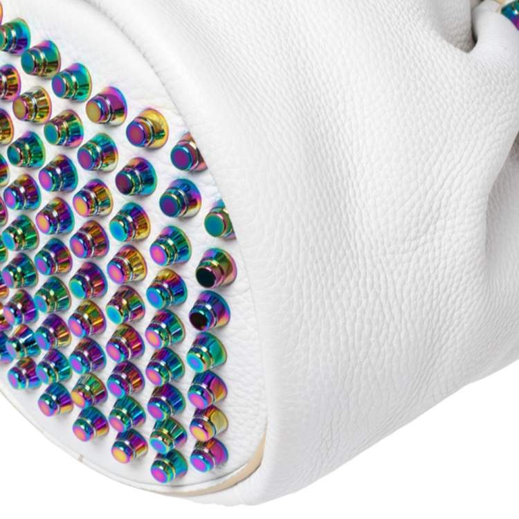 Pre Owned Alexander Wang White Leather Iridescent Stud Diego Bucket Bag