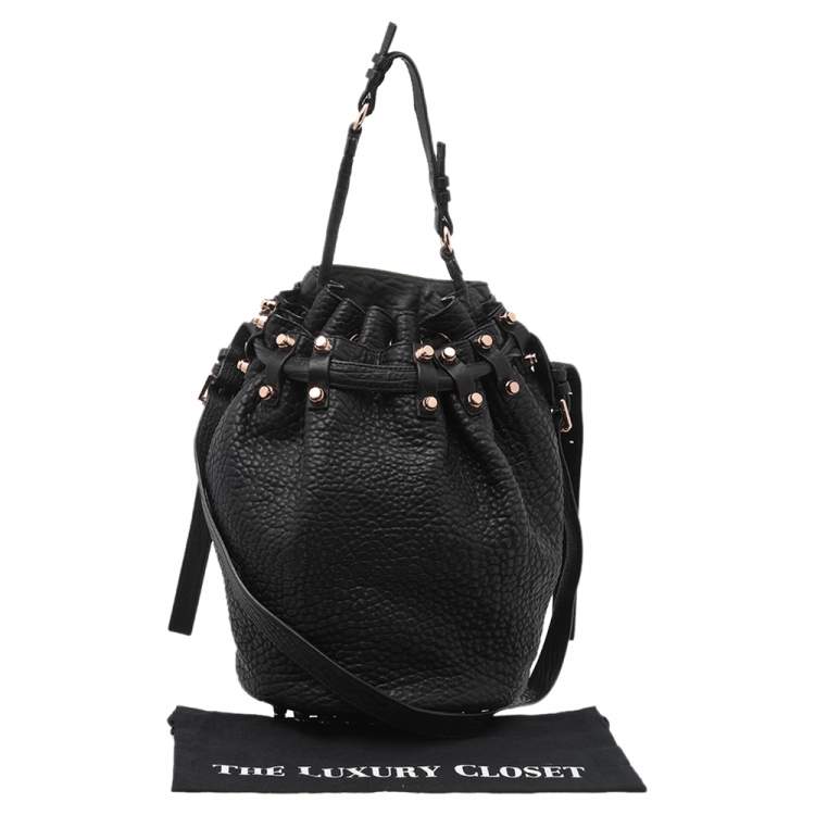Pre Owned Alexander Wang Black Textured Leather Diego Bucket Bag
