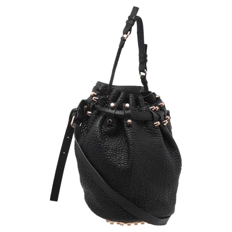 Pre Owned Alexander Wang Black Textured Leather Diego Bucket Bag