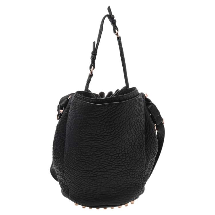 Pre Owned Alexander Wang Black Textured Leather Diego Bucket Bag