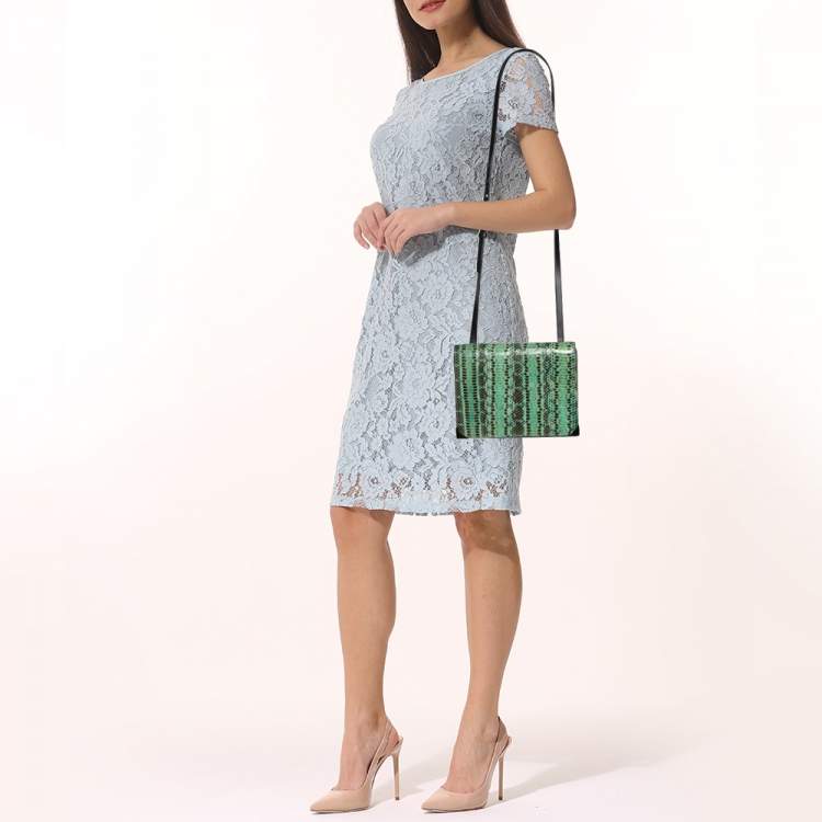 Pre Owned Alexander Wang Green/Black Snakeskin and Leather Flap Shoulder Bag
