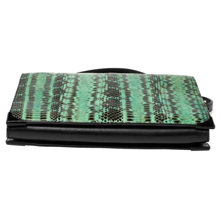 Pre Owned Alexander Wang Green/Black Snakeskin and Leather Flap Shoulder Bag