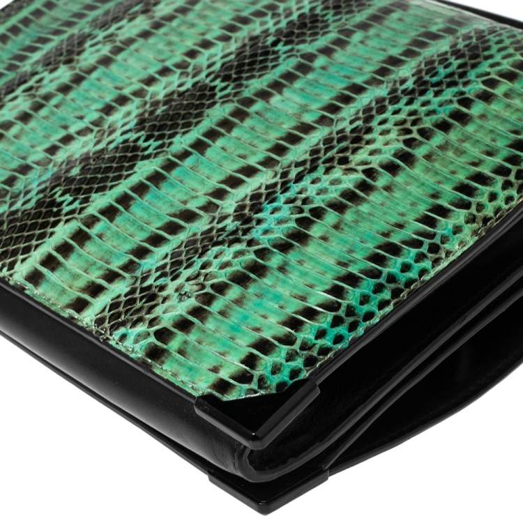 Pre Owned Alexander Wang Green/Black Snakeskin and Leather Flap Shoulder Bag