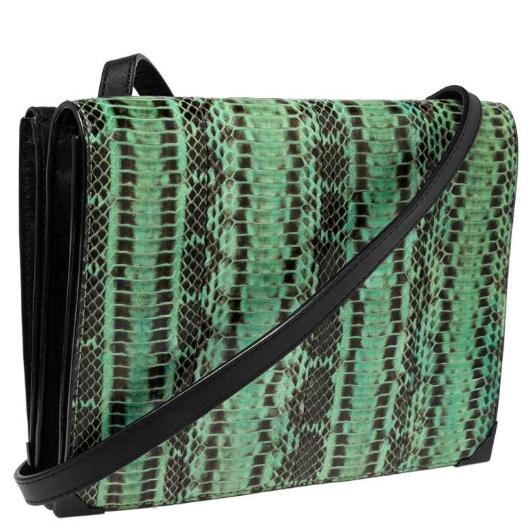 Pre Owned Alexander Wang Green/Black Snakeskin and Leather Flap Shoulder Bag