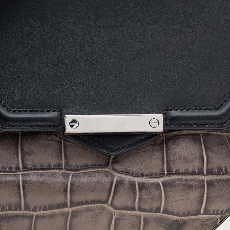 Pre Owned Alexander Wang Grey/Black Croc Embossed Leather Mini Marion Prisma Shoulder Bag