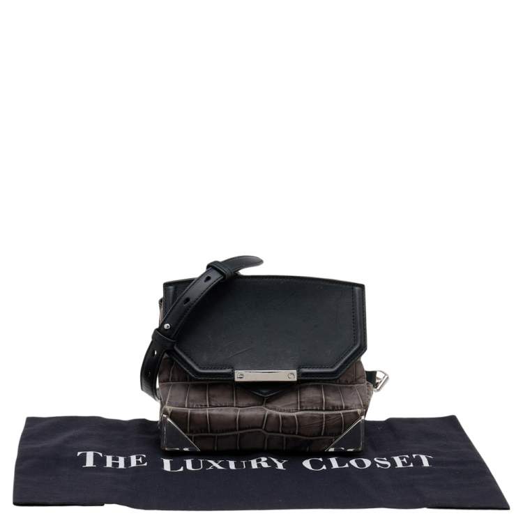 Pre Owned Alexander Wang Grey/Black Croc Embossed Leather Mini Marion Prisma Shoulder Bag