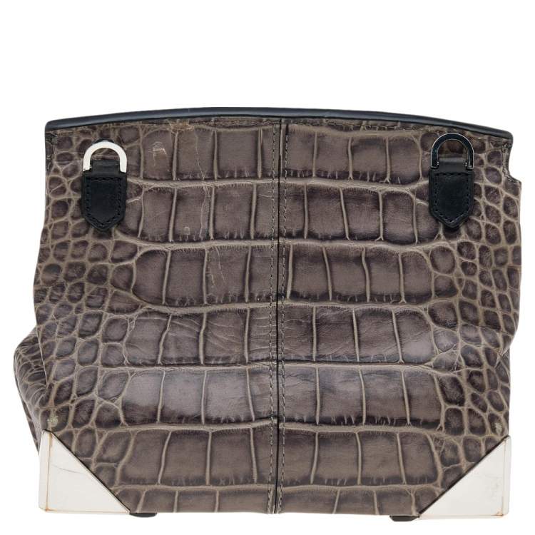 Pre Owned Alexander Wang Grey/Black Croc Embossed Leather Mini Marion Prisma Shoulder Bag