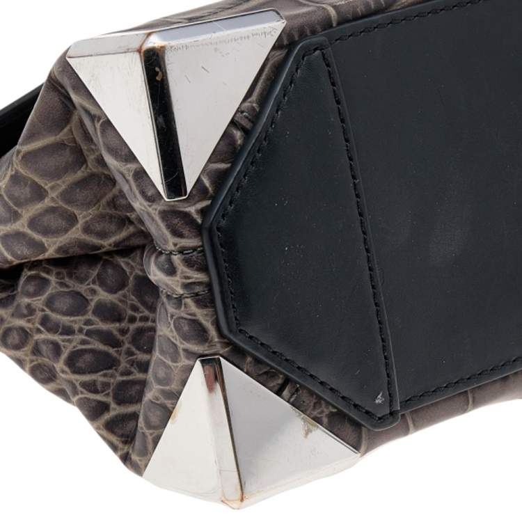 Pre Owned Alexander Wang Grey/Black Croc Embossed Leather Mini Marion Prisma Shoulder Bag