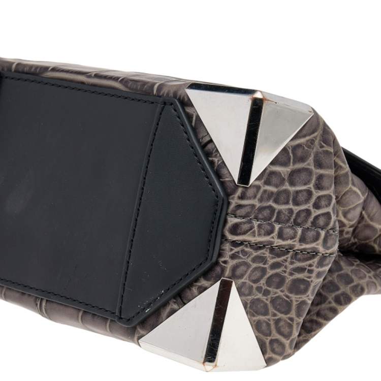 Pre Owned Alexander Wang Grey/Black Croc Embossed Leather Mini Marion Prisma Shoulder Bag