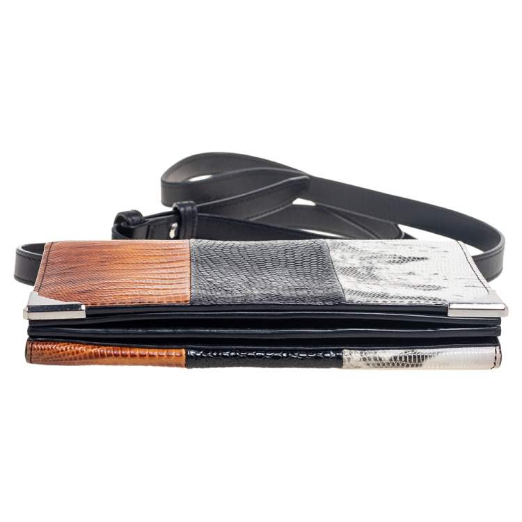 Pre Owned Alexander Wang Multicolor Lizard Embossed Metal Flap Clutch Bag