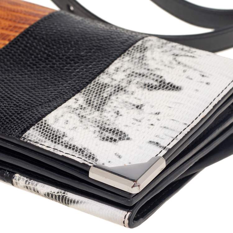 Pre Owned Alexander Wang Multicolor Lizard Embossed Metal Flap Clutch Bag