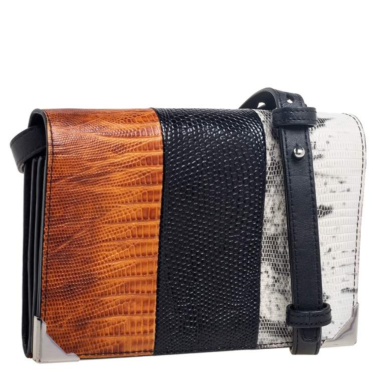 Pre Owned Alexander Wang Multicolor Lizard Embossed Metal Flap Clutch Bag