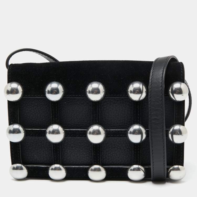 Pre Owned Alexander Wang Black Leather and Suede Studded Cage Crossbody Bag