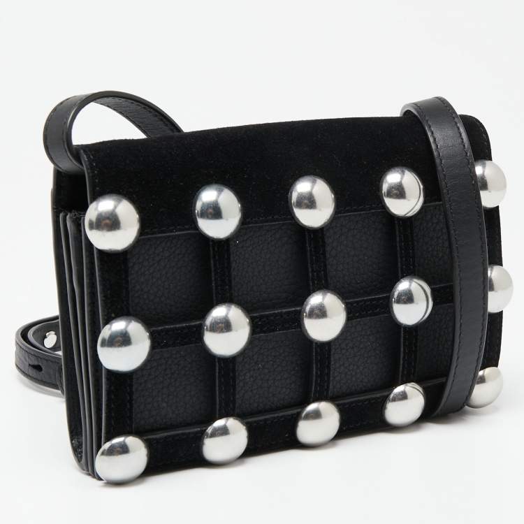 Pre Owned Alexander Wang Black Leather and Suede Studded Cage Crossbody Bag