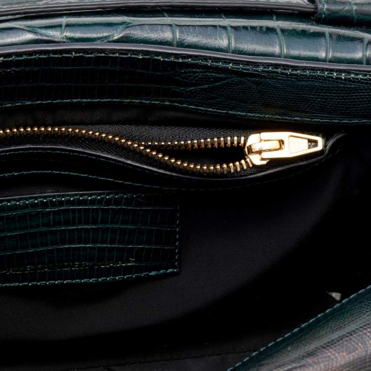 Pre Owned Alexander Wang Green Croc Embossed And Iguana Leather Marion Prisma  Shoulder Bag