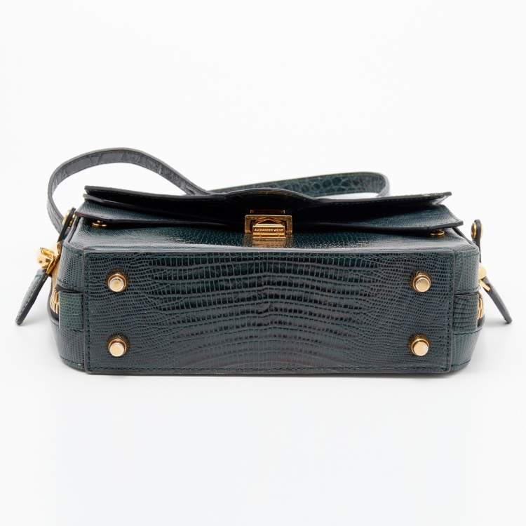 Pre Owned Alexander Wang Green Croc Embossed And Iguana Leather Marion Prisma  Shoulder Bag