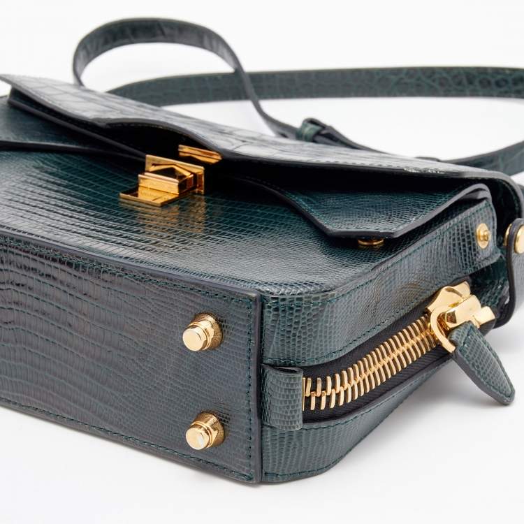 Pre Owned Alexander Wang Green Croc Embossed And Iguana Leather Marion Prisma  Shoulder Bag