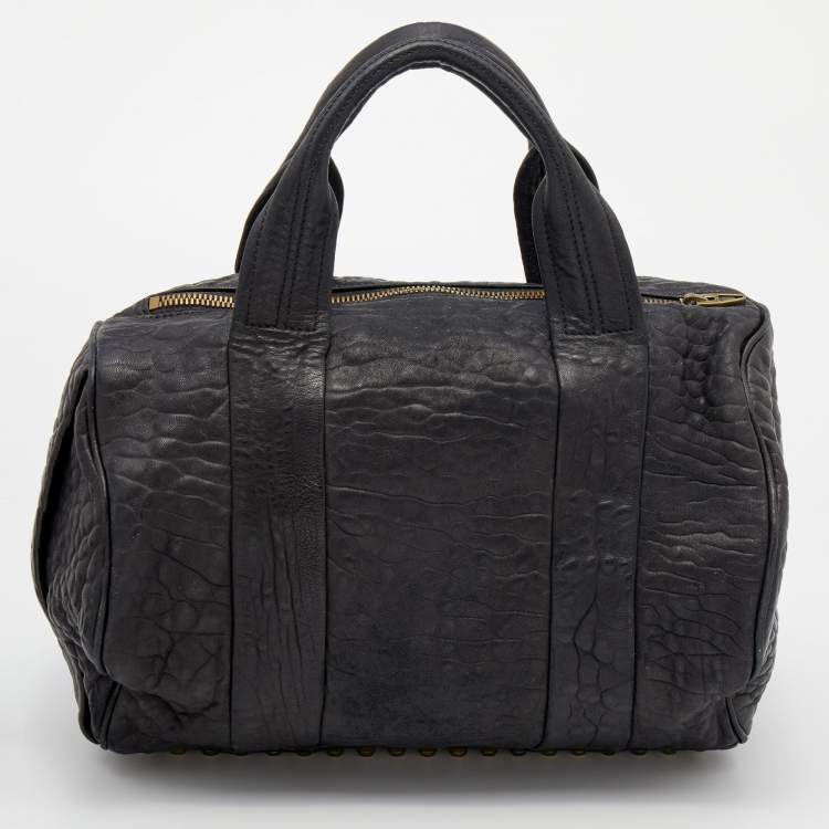 Pre Owned Alexander Wang Black Leather Studded Boston Bag