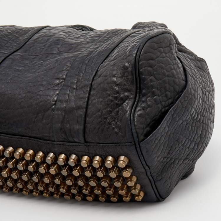 Pre Owned Alexander Wang Black Leather Studded Boston Bag