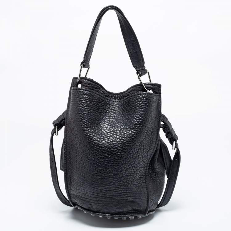 Pre Owned Alexander Wang Black Textured Leather Diego Bucket Bag
