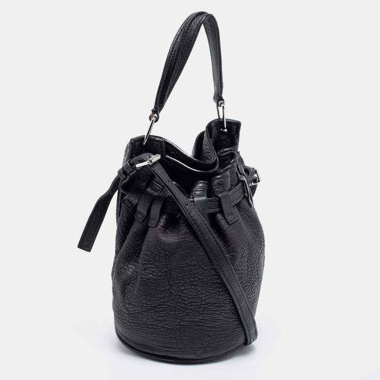 Pre Owned Alexander Wang Black Textured Leather Diego Bucket Bag
