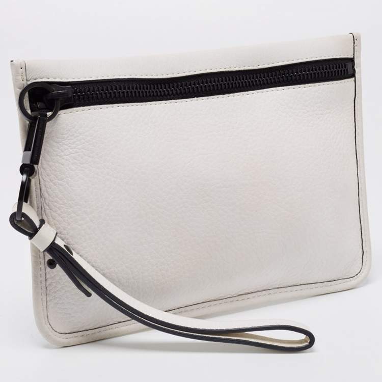 Pre Owned Alexander Wang White/Black Leather Slim Wristlet Clutch