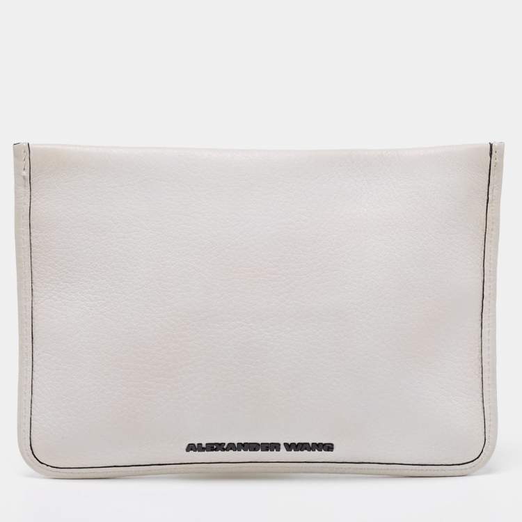 Pre Owned Alexander Wang White/Black Leather Slim Wristlet Clutch