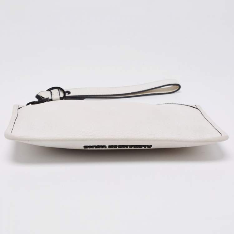 Pre Owned Alexander Wang White/Black Leather Slim Wristlet Clutch