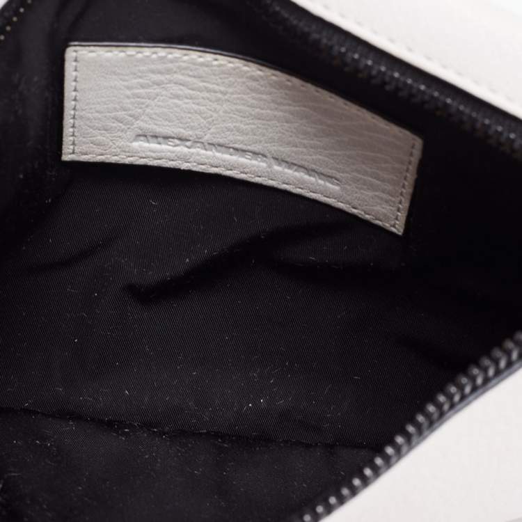 Pre Owned Alexander Wang White/Black Leather Slim Wristlet Clutch