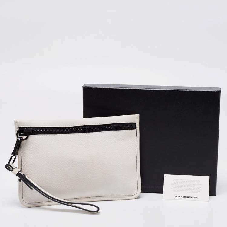 Pre Owned Alexander Wang White/Black Leather Slim Wristlet Clutch