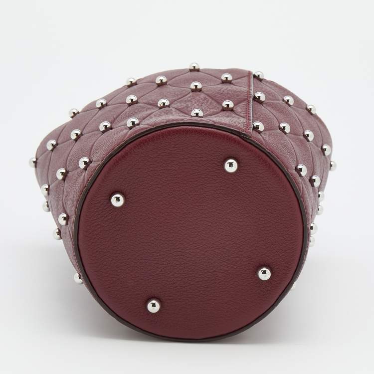 Pre Owned Alexander Wang Burgundy Leather Mini Roxy Studded Bucket Bag
