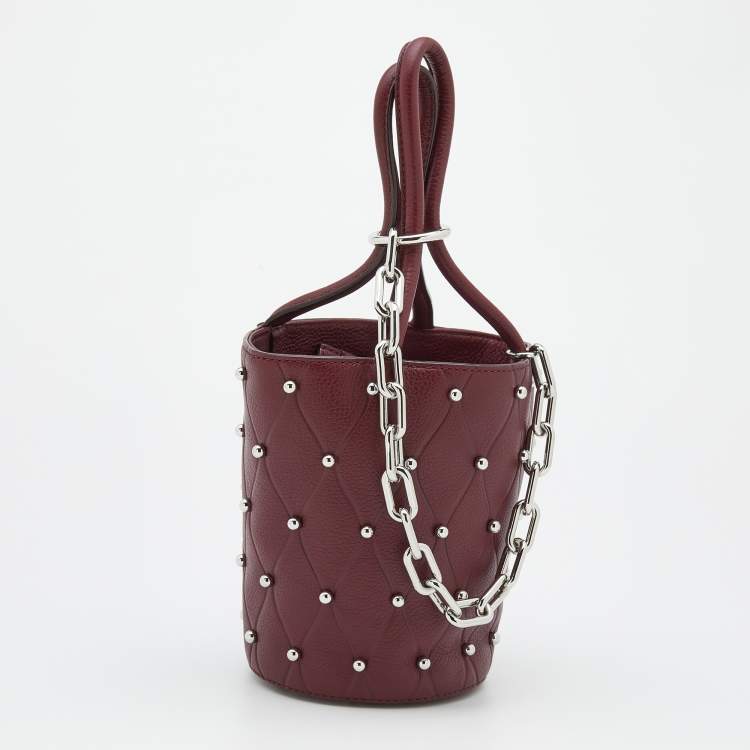 Pre Owned Alexander Wang Burgundy Leather Mini Roxy Studded Bucket Bag