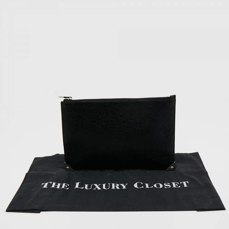 Pre Owned Alexander Wang Black Ostrich Embossed Leather Clutch