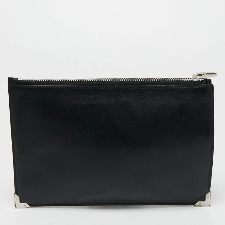Pre Owned Alexander Wang Black Ostrich Embossed Leather Clutch