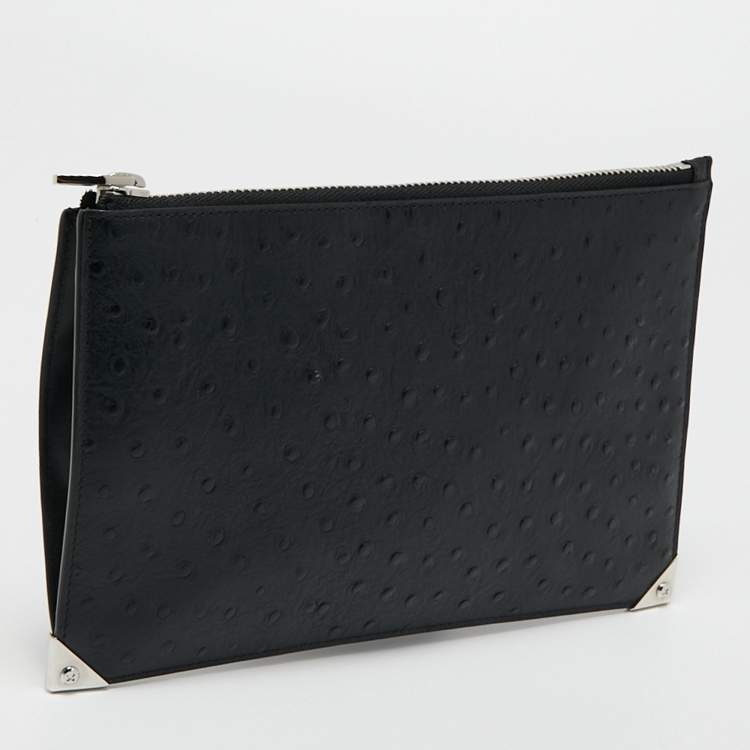 Pre Owned Alexander Wang Black Ostrich Embossed Leather Clutch