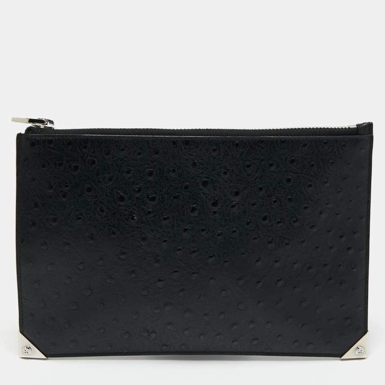 Pre Owned Alexander Wang Black Ostrich Embossed Leather Clutch