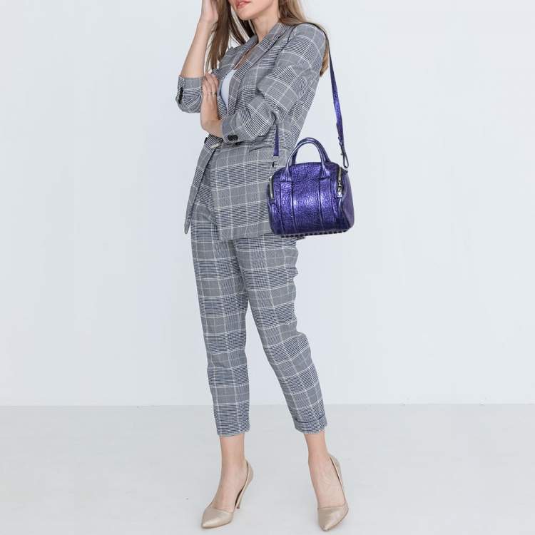 Pre Owned Alexander Wang Metallic Blue Leather Studded Rocco Duffle Bag