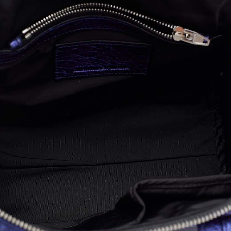 Pre Owned Alexander Wang Metallic Blue Leather Studded Rocco Duffle Bag