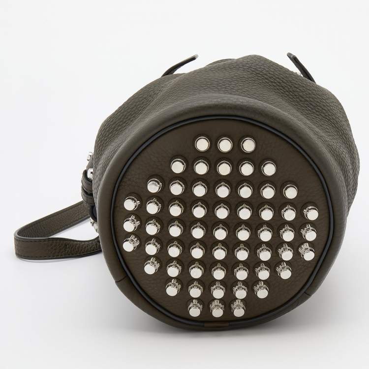 Pre Owned Alexander Wang Dark Olive Leather Studded Diego Bucket Bag