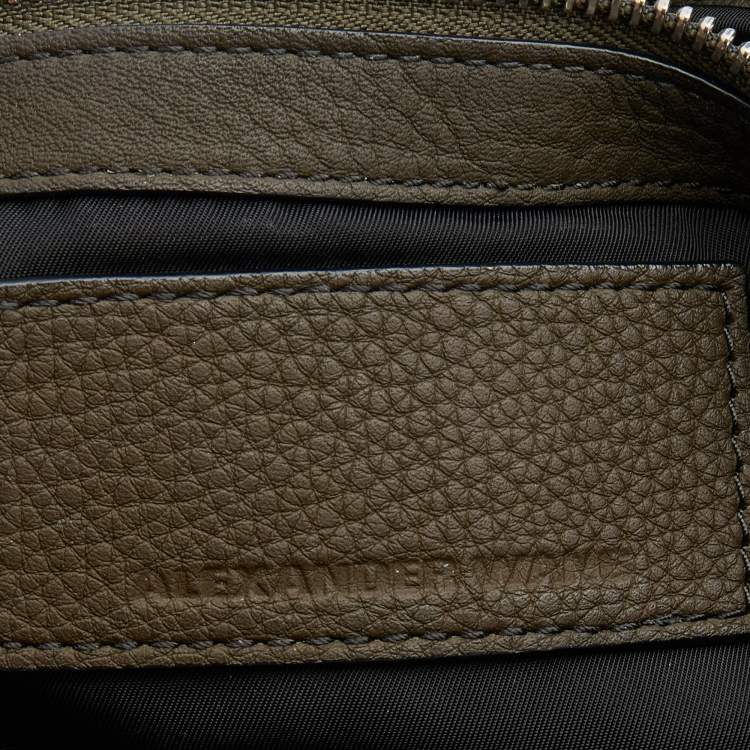 Pre Owned Alexander Wang Dark Olive Leather Studded Diego Bucket Bag