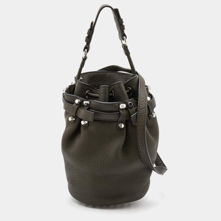 Pre Owned Alexander Wang Dark Olive Leather Studded Diego Bucket Bag