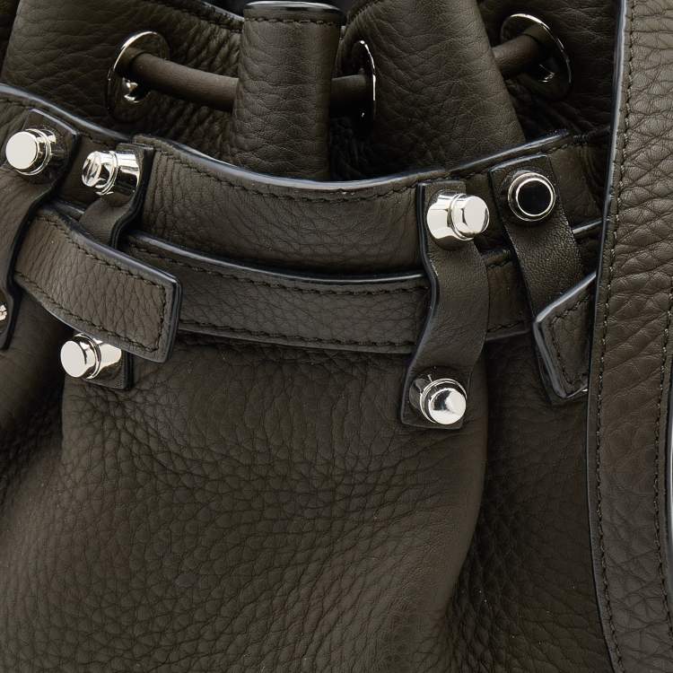 Pre Owned Alexander Wang Dark Olive Leather Studded Diego Bucket Bag
